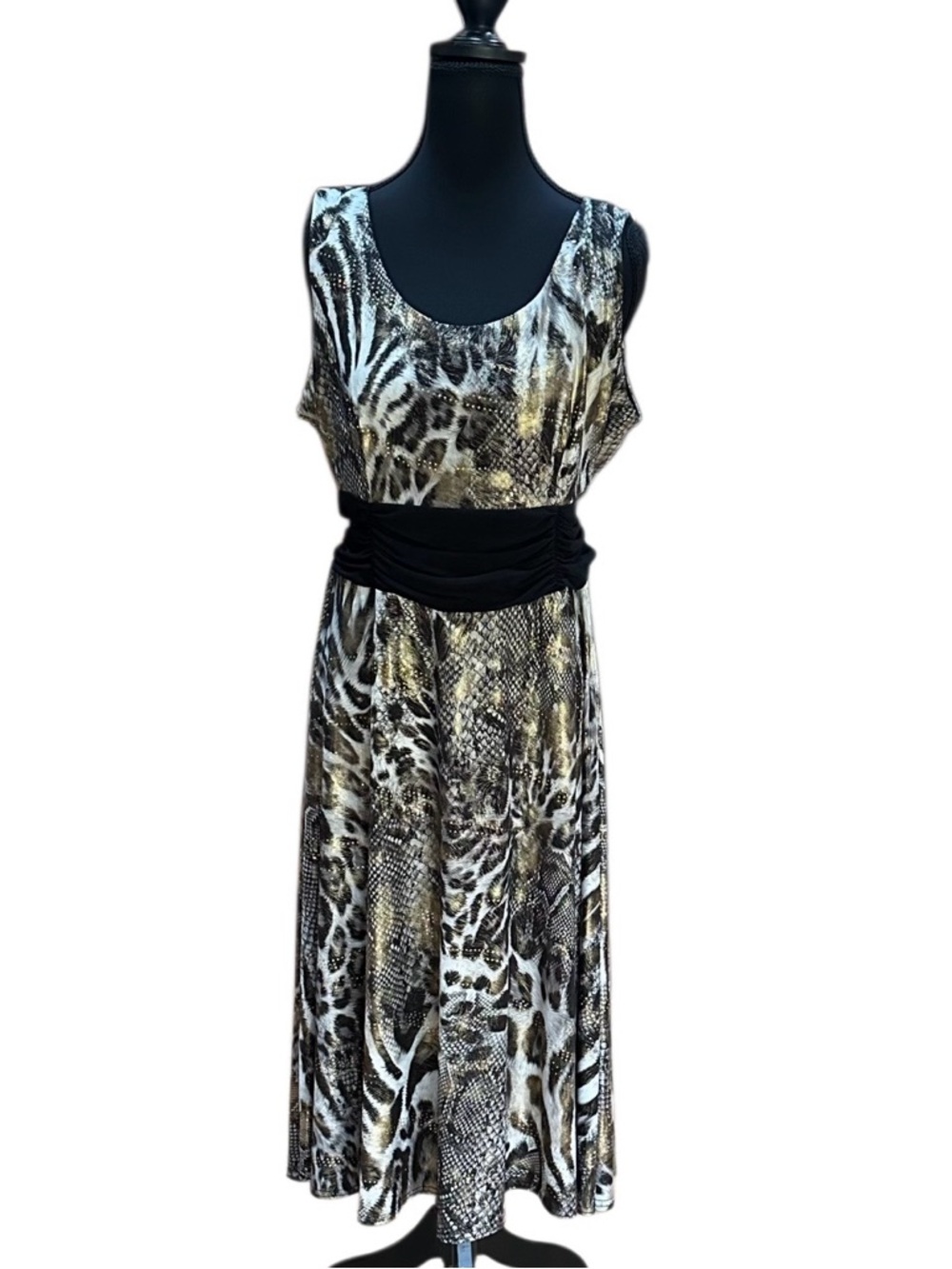 R&M Richards Animal Print Maxi Dress Open Black Jacket Vintage 90’s Size 14
